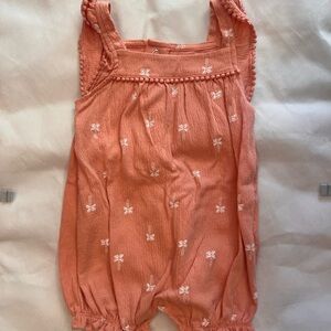 Peach Sleeveless Baby Romper with White Palm Tree Pattern